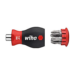 Wiha Schraubendreher mit Bit Magazin magnetisch Pozidriv, Phillips mit 6 Bits, Stubby, 1/4"
