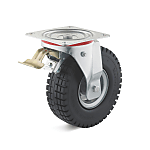 Swivel castor with double stop and super-elastic wheel