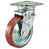 Lenkrollen mit Bremse / P-WJS Typ / Stahlblech Felge / PUR-Belag / Lochplatte / Drehkranzarretierung