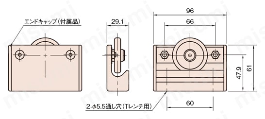Line5・6・8 C型スライドローラユニット C-SRU L6-C-SRU外形図