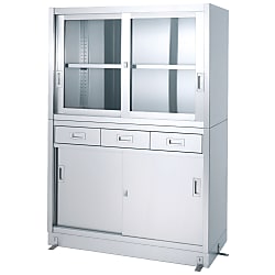 Stainless Steel Storage Cabinet Drawer-Attached Upper Glass Door Lower Part Stainless Steel Door Base Specifications 