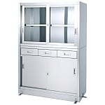 Stainless Steel Storage Cabinet Drawer-Attached Upper Glass Door Lower Part Stainless Steel Door Base Specifications