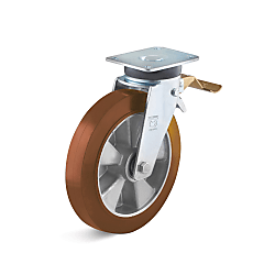 Swivel Castors with double stop in the flow and polyurethane wheel L-IM-PUZA-250-K-3-DSV-B60