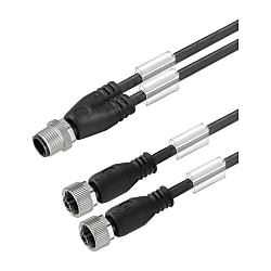 Câble adaptateur pour capteur-actionneur (assemblé), ligne de connexion, M12 / M12, câblage double, fiche droite, 2x prises coudées 1005460180