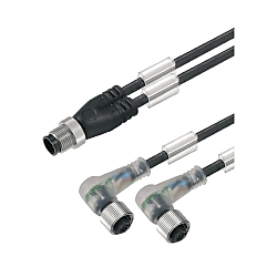 Câble adaptateur pour capteur-actionneur (assemblé), ligne de connexion, M12 / M12, câblage double 1466210150