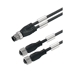 Câble adaptateur pour capteur-actionneur (assemblé), ligne de connexion, M12 / M8, câblage double, fiche droite, 2x prises droites 1093251000