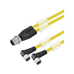 Cavo adattatore per sensore-attuatore (assemblato), cavo di collegamento, M12/ M8, cablaggio doppio, maschio, tipo dritto, femmina 2X, ad angolo 1093261000