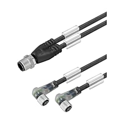 Cavo adattatore per sensore-attuatore (assemblato), cavo di collegamento, M12/ M8, cablaggio doppio, maschio, tipo dritto, femmina 2X, ad angolo 9457410500