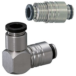 Push-in connectors / straight, L-shape / brass / nickel-plated