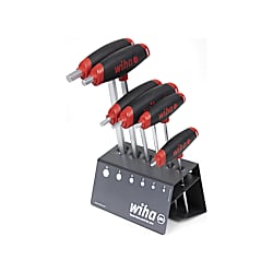 L-Key with T-Handle Set ComfortGrip, Hexagon with Side Drive, Matt Chrome-Plated, 7 Pieces in Workbench Holder 45621