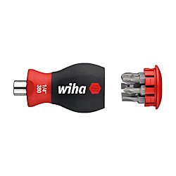 Screwdriver with Bit Magazine Magnetic, Slotted, Phillips with 6 Bits, Stubby, 1/4" 33738