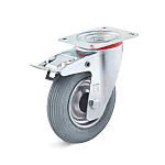 Air swivel caster with double stop, sheet steel rim