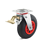 Air swivel caster with double stop, plastic rim