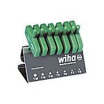 Wiha Jeu de clés mâles avec manche clé TORX 7 pcs, oxydées noir dans le support d’établi