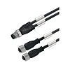 Câble adaptateur pour capteur-actionneur (assemblé), ligne de connexion, M12 / M8, câblage double, fiche droite, 2x prises droites