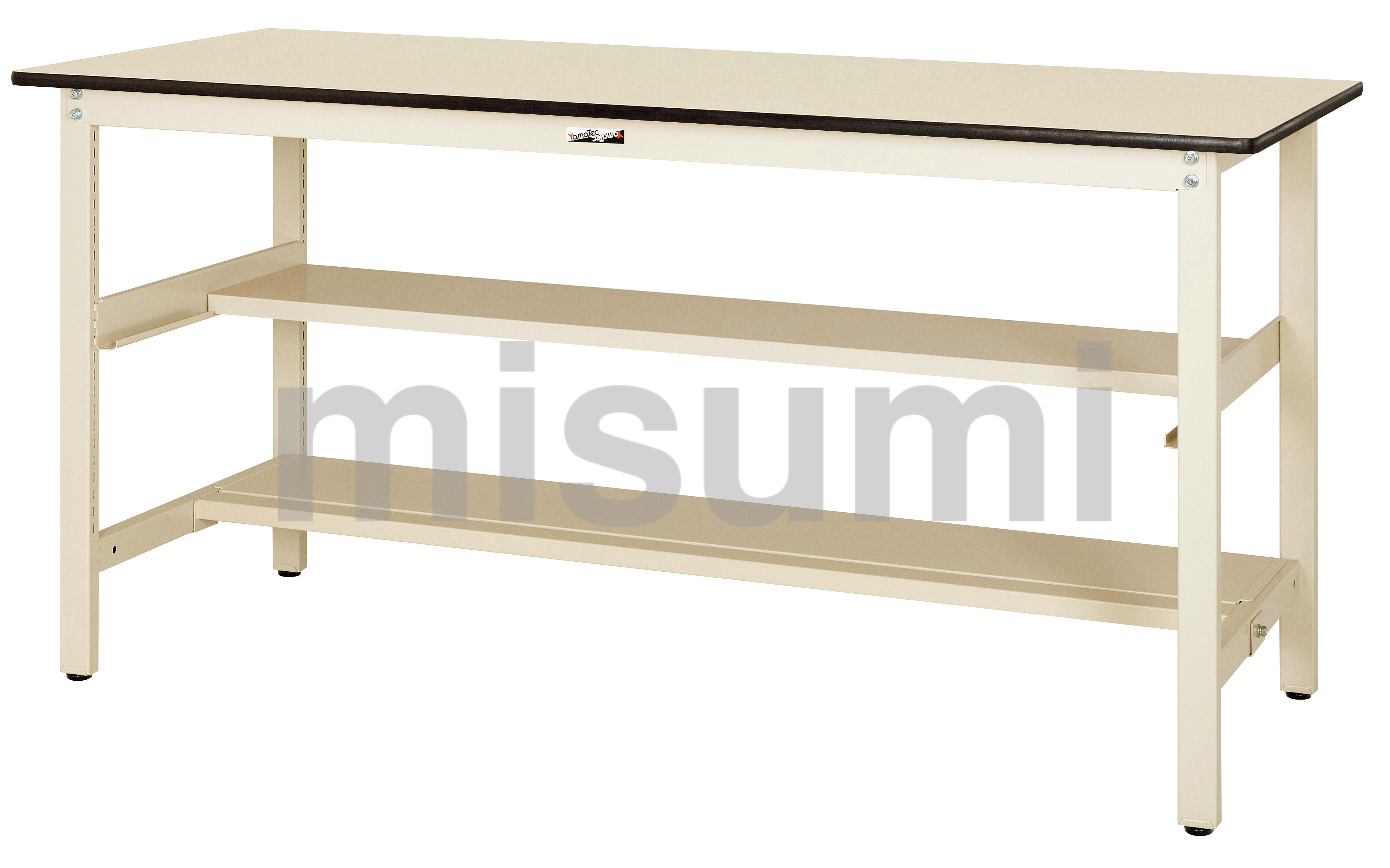 ワークテーブル300シリーズ 固定式（H900mm 中間半面棚板付き）脚部材質スチール