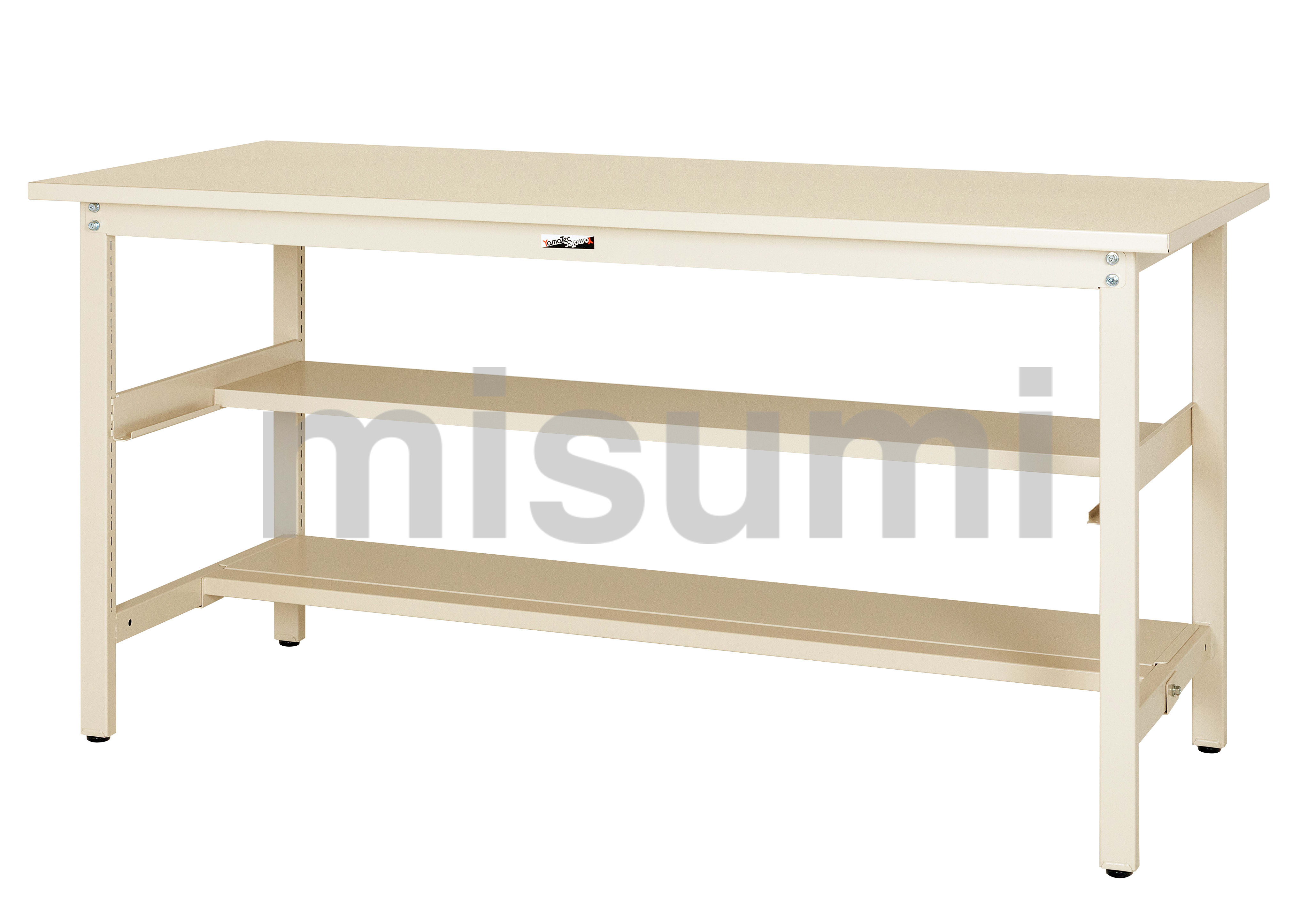 ワークテーブル300シリーズ 固定式（H900mm 中間半面棚板付き）脚部材質スチール