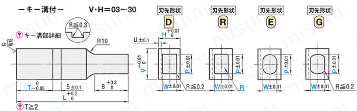 ブロックパンチ　-HWコート処理-シャンク(取付部)形状　キー溝付 