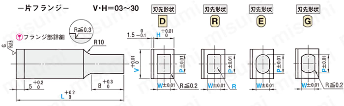 ブロックパンチ　-HWコート処理-シャンク(取付部)形状　片フランジ 