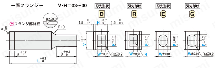 ブロックパンチ　-HWコート処理-シャンク(取付部)形状　両フランジ 
