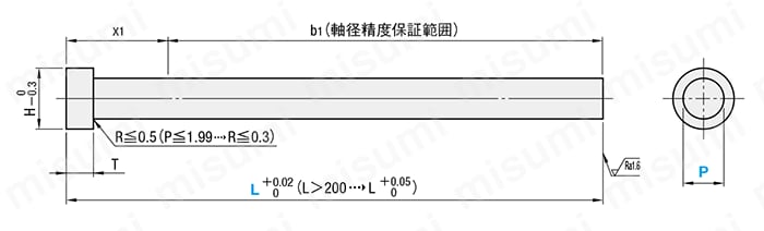 ストレートエジェクタピン -ダイス鋼SKD61+窒化処理/軸径･全長指定タイプ- 