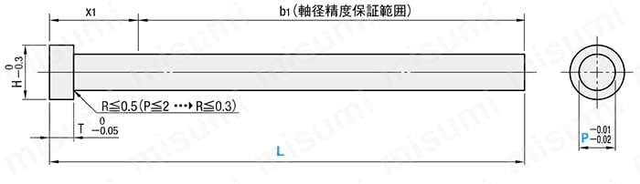 ストレートエジェクタピン -プリハードンダイス鋼SKD61/ツバ厚JISタイプ- 