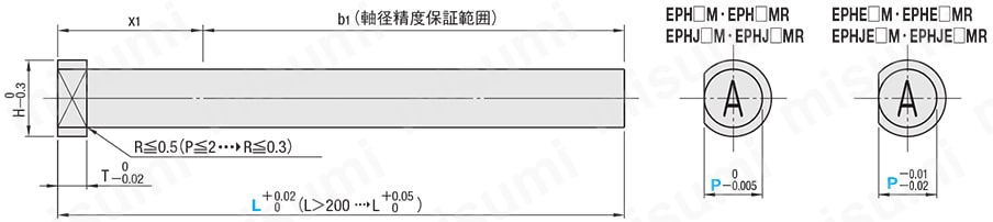 刻印付ストレートエジェクタピン -ハイス鋼SKH51/全長指定タイプ- 