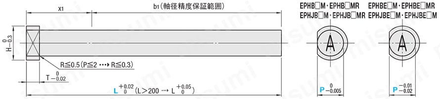 刻印付ストレートエジェクタピン -ハイス鋼SKH51/軸径･全長指定タイプ- 