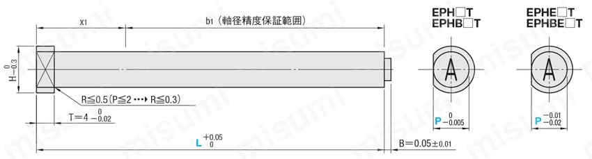 刻印付ストレートエジェクタピン -ハイス鋼SKH51/ツバ厚4mm/凸文字タイプ- 
