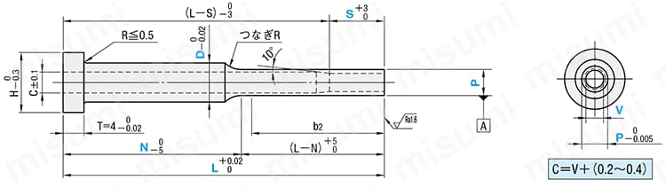 精級小径･薄肉段付エジェクタスリーブ -SKH51/同軸度◎0.005/片肉厚0.3mm～タイプ- 