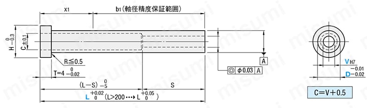ストレートエジェクタスリーブ -SKD61+窒化/同軸度◎0.03/ツバ厚4mm/全長指定タイプ- 