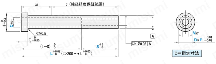 ストレートエジェクタスリーブ -SKD61+窒化/同軸度◎0.03/ツバ厚JIS/軸径固定,指定タイプ- 