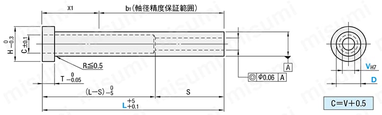 ストレートエジェクタスリーブ -SKD61+窒化/同軸度◎0.06/ツバ厚JIS/定尺タイプ- 