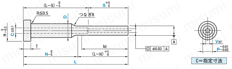 段付エジェクタスリーブ -SKD61+窒化/同軸度◎0.03/ツバ厚4mm,JIS/フリー指定タイプ 