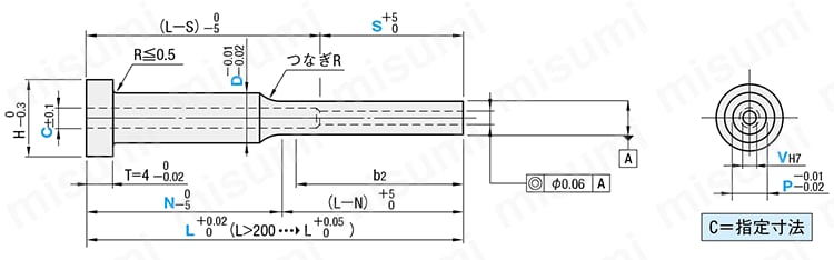 段付エジェクタスリーブ -SKD61+窒化/同軸度◎0.06/ツバ厚4mm/フリー指定タイプ- 