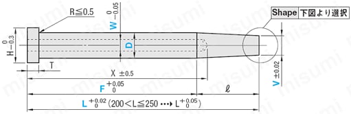 冷却穴付1段センターピン -ダイス鋼SKD61+窒化/軸径(D)固定/軸径公差-0.01_-0.02タイプ-:関連画像
