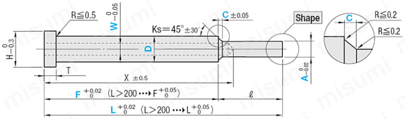 冷却穴付テーパレス1段センターピン -ダイス鋼SKD61+窒化/軸径(D)固定タイプ-:関連画像