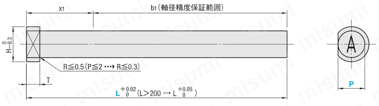刻印付ストレートエジェクタピン -ダイス鋼SKD61+窒化処理/全長指定タイプ- 