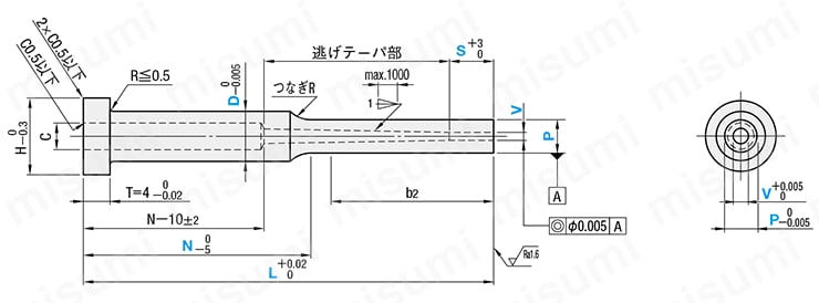 精級小径･薄肉段付エジェクタスリーブ -SKH51/同軸度◎0.005/片肉厚0.3mm～/逃げテーパタイプ- 