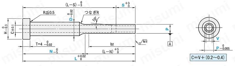 精級小径･薄肉段付エジェクタスリーブ -SKH51/同軸度◎0.01/片肉厚0.3mm～/S寸ロング/保持径D固定,指定タイプ- 
