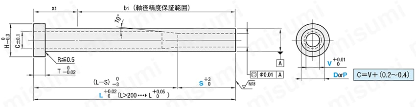 ストレートエジェクタスリーブ -SKH51/同軸度◎0.01/片肉厚0.6mm～/S寸ロングタイプ- 