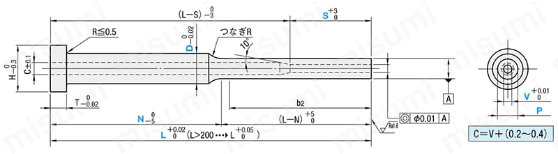 段付エジェクタスリーブ -SKH51/同軸度◎0.01/片肉厚0.6mm～/S寸ロングタイプ- 