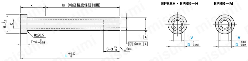 ショートエジェクタスリーブ(エジェクタピン用ブッシュ) -SKH51/同軸度◎0.01/片肉厚0.6mm～/逃げテーパタイプ- 