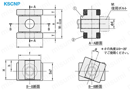 ルーズコア用無給油スライド傾斜ピンホルダ -固定・高さ調整代
