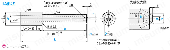 ピンポイントゲートブシュ -SKH51/内径SR/B寸指定タイプ- 