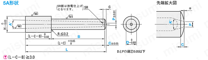 ピンポイントゲートブシュ -SKH51/内径SR/D寸指定タイプ- 