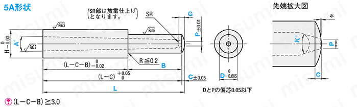ピンポイントゲートブシュ -SKH51/内径SR/切れ角大タイプ- 