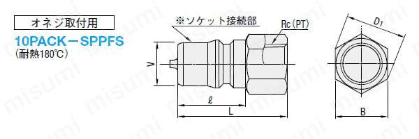 【パック商品】SPカップリング -ステンレス-プラグ-　～耐熱180℃～ 外形図2
