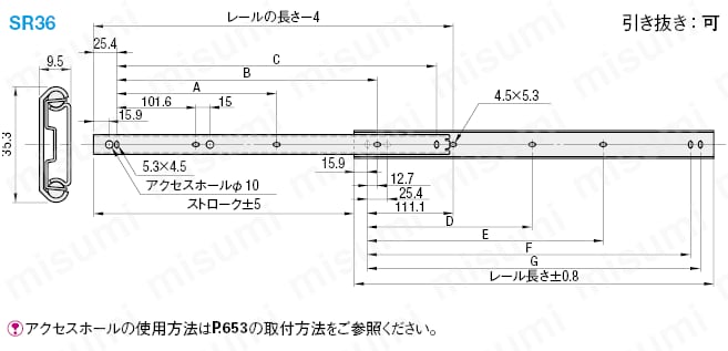 SR3616 スライドレール ２段引 中荷重・スチールタイプ ミスミ MISUMI(ミスミ)