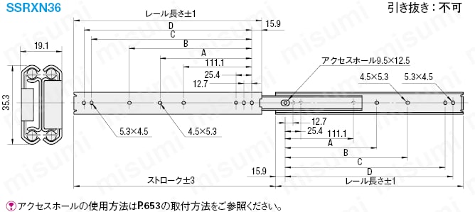 SSRXN3616 スライドレール ３段引 中荷重・ステンレスタイプ ミスミ MISUMI(ミスミ)
